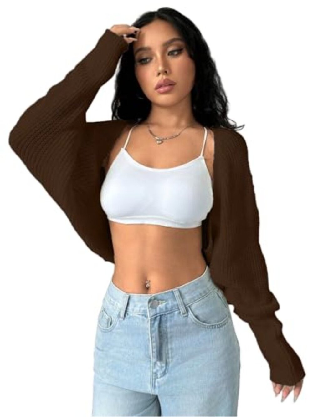 Knit Shrug Cardigan Women Long Sleeve Batwing Bolero Open Front Cropped Sweater